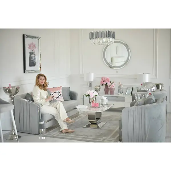 MADONNA Elegant and modern silver grey glamour upholstered sofa