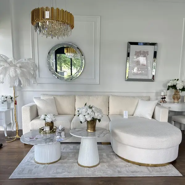 Aksamitny półokrągły złoty narożnik nowoczesny rozkładany PARIS