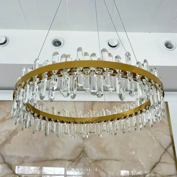 Żyrandol kryształowy BULGARI glamour, złoty, designerski, ekskluzywny w stylu nowoczesnym, lampa wisząca okrągła