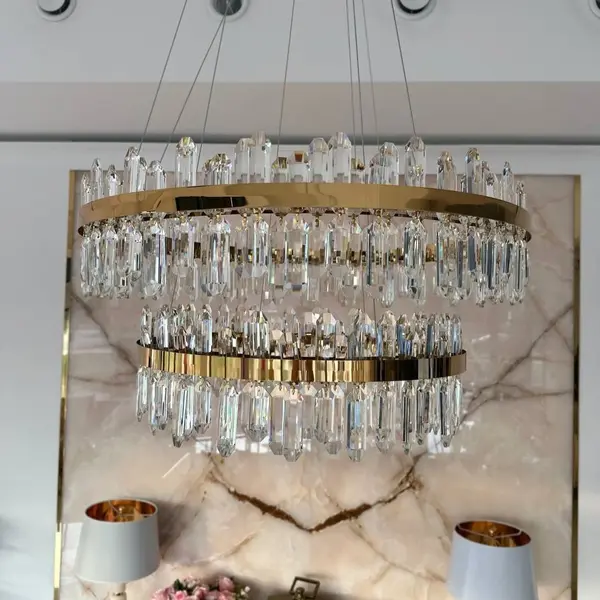 Żyrandol kryształowy złoty dwupoziomowy nowoczesny glamour BULGARI XL