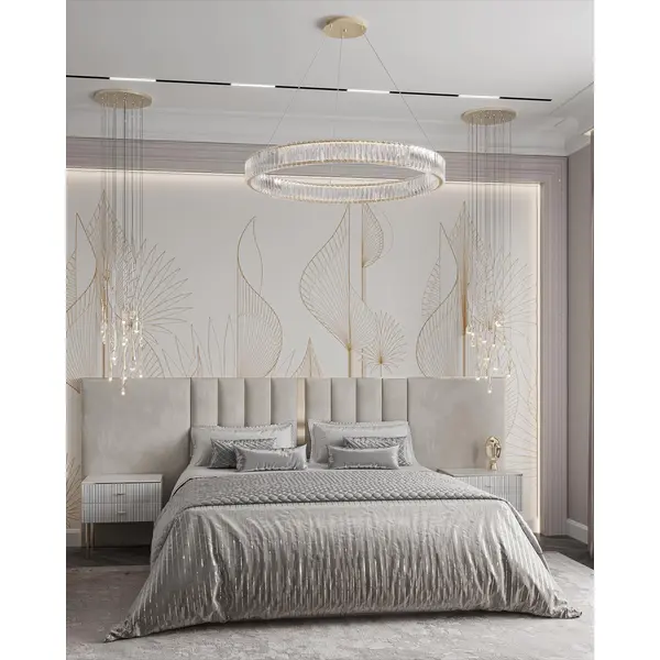 Crystal chandelier, ring, silver, modern glamor pendant lamp for the living room, adjustable ECLIPSE