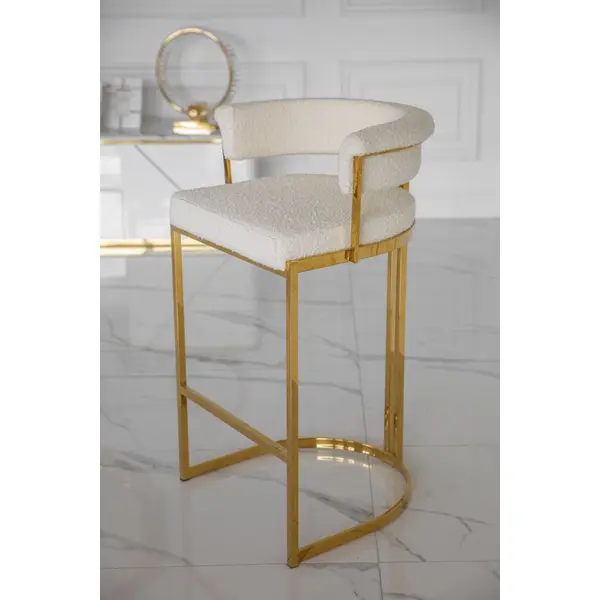 Glamor bar stool, gold, boucle, modern upholstered for dining room, bar, MARCO island OUTLET