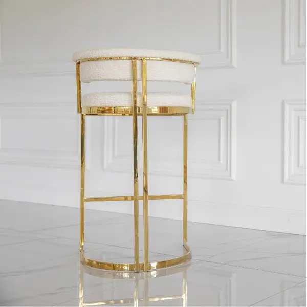 Glamor bar stool, gold, boucle, modern upholstered for dining room, bar, MARCO island OUTLET