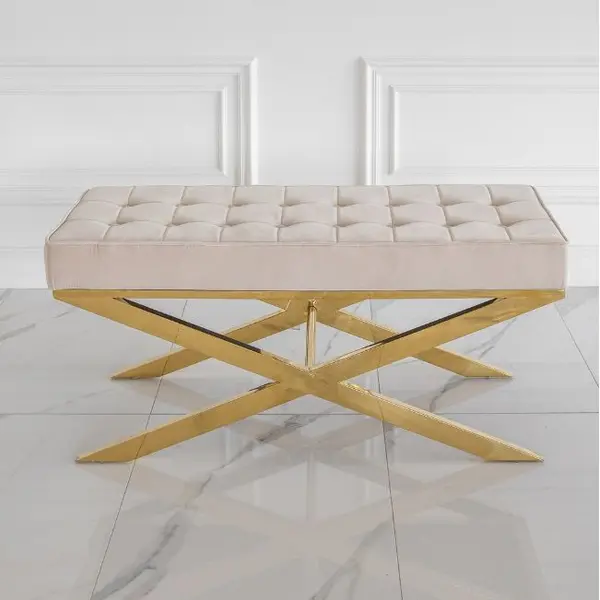 Pufa Glamour Welurowa Złota Beżowa, Luksusowe Siedzisko Pikowane - GABY L