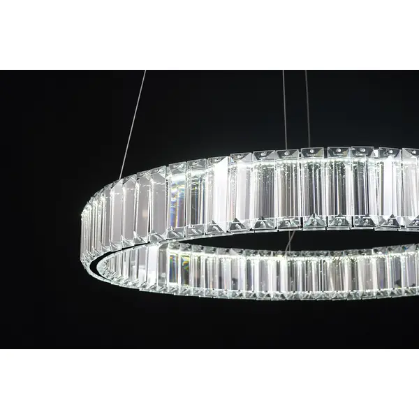Crystal chandelier, ring, silver, modern glamor pendant lamp for the living room, adjustable ECLIPSE