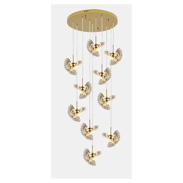 Żyrandol nowoczesny, wiszący, złoty FLOW L na antresolę, na hol, nad schody