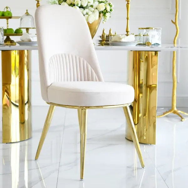 Glamor chair, modern, upholstered, designer, for the dining room, for the dressing table, beige gold SAVOY