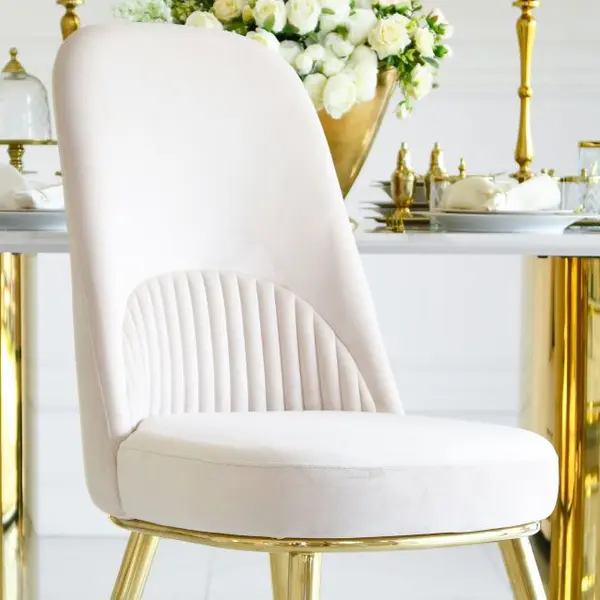 Glamor chair, modern, upholstered, designer, for the dining room, for the dressing table, beige gold SAVOY