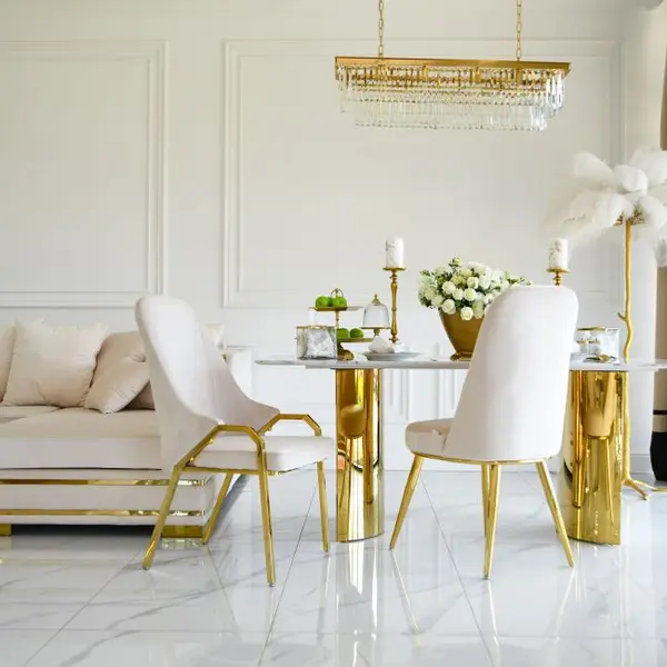 Glamor chair, modern, upholstered, designer, for the dining room, for the dressing table, beige gold SAVOY