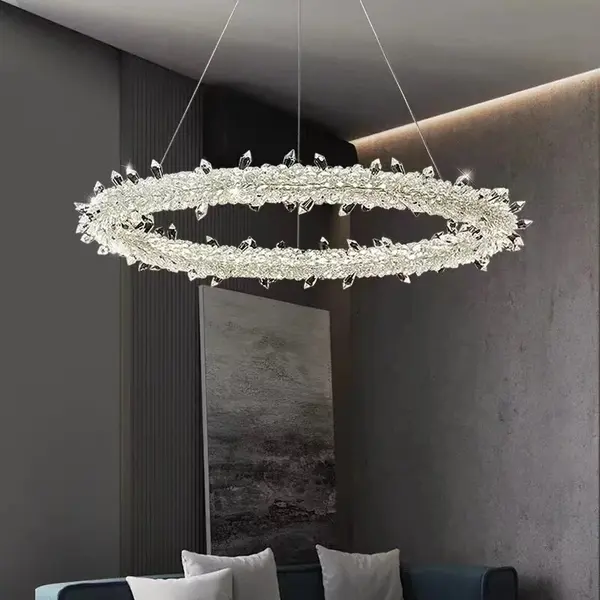 Glamor crystal round chandelier, silver ICE