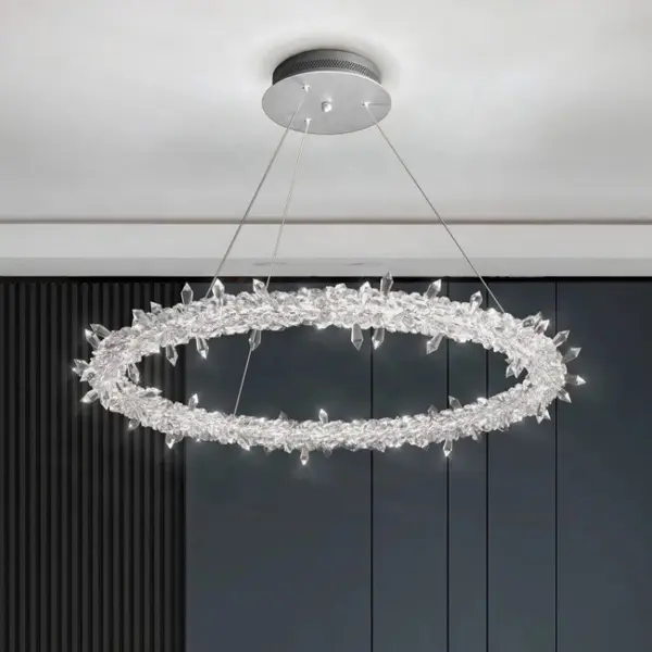 Glamor crystal round chandelier, silver ICE