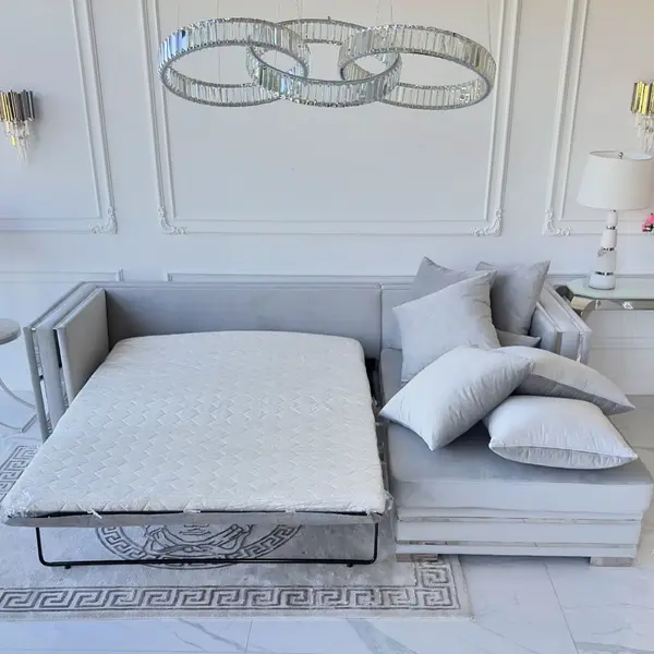 Luksusowy narożnik z funkcją spania na srebrnej nodze szary MONACO