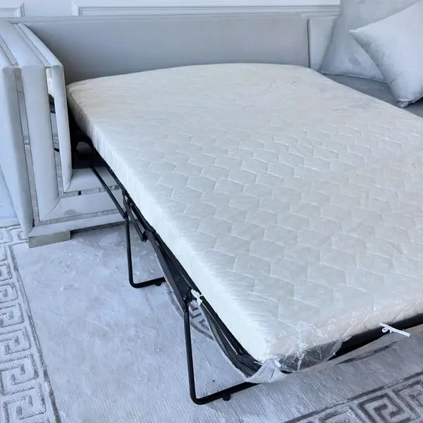 Luksusowy narożnik z funkcją spania na srebrnej nodze szary MONACO