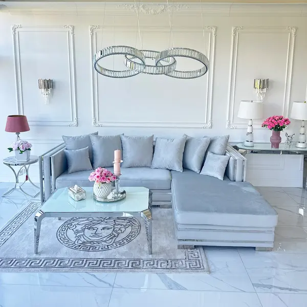 Luksusowy narożnik z funkcją spania na srebrnej nodze szary MONACO