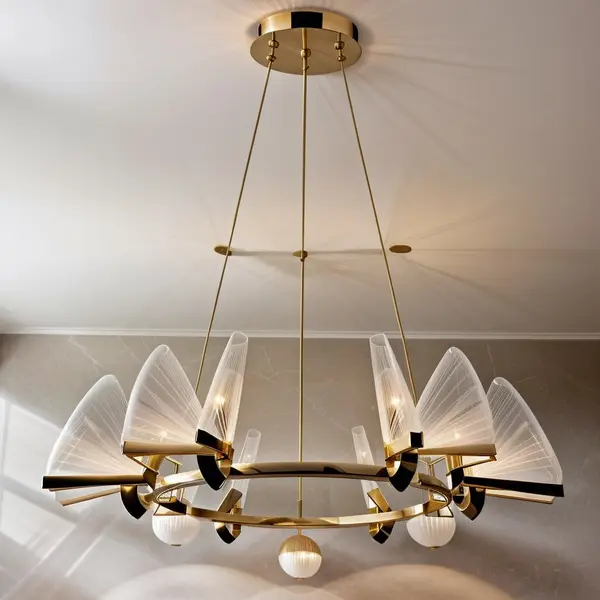 Crystal chandelier MOTYL glamour, gold, designer, exclusive in a modern style, round pendant lamp