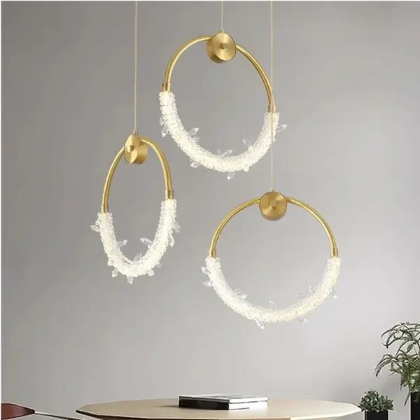 Lampa wisząca kryształowa złota glamour, pojedynczy designerski okrągły zwis nad wyspę MOON