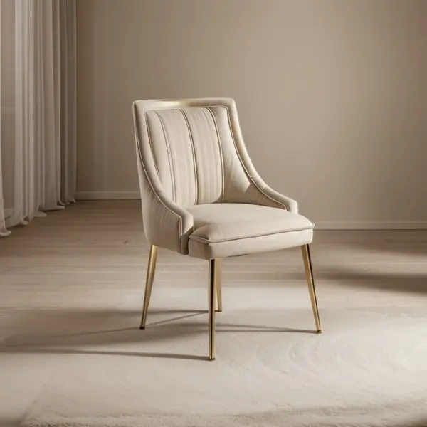 Exclusive glamor dining chair, straight legs, beige, gold DIANA