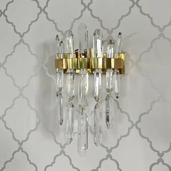 Kinkiet kryształowy nowoczesny złoty, designerska lampa ścienna glamour BULGARI