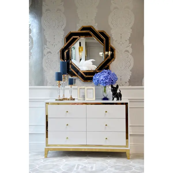 Lorenzo M Gold Glamour wooden lacquered chest of drawers with steel legs