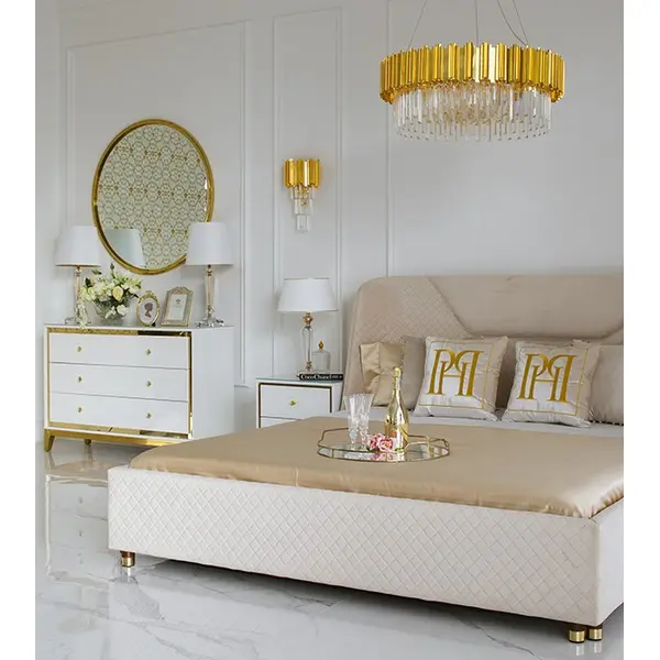 Lorenzo M Gold Glamour wooden lacquered chest of drawers with steel legs