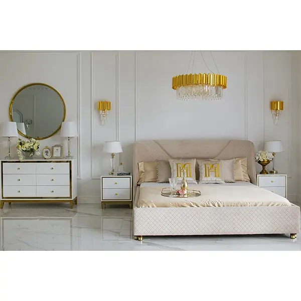 Lorenzo M Gold Glamour wooden lacquered chest of drawers with steel legs