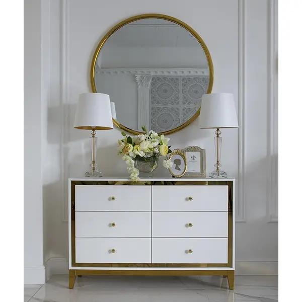 Lorenzo M Gold Glamour wooden lacquered chest of drawers with steel legs