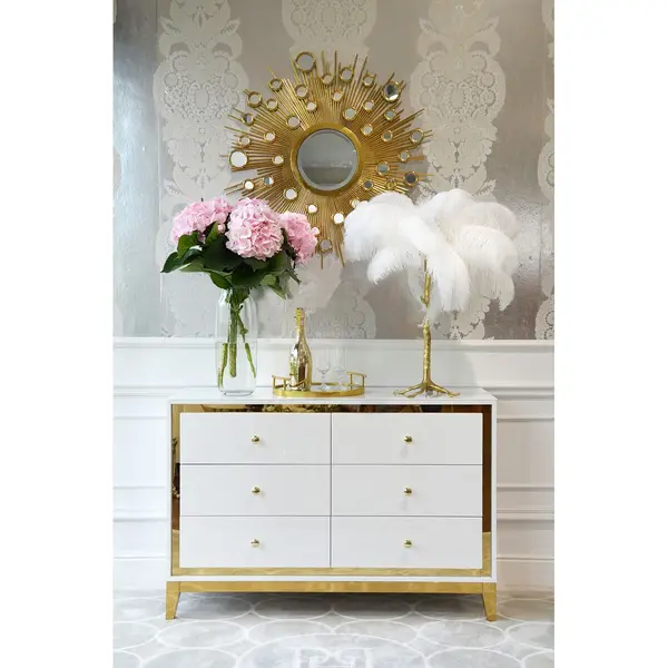 Lorenzo M Gold Glamour wooden lacquered chest of drawers with steel legs