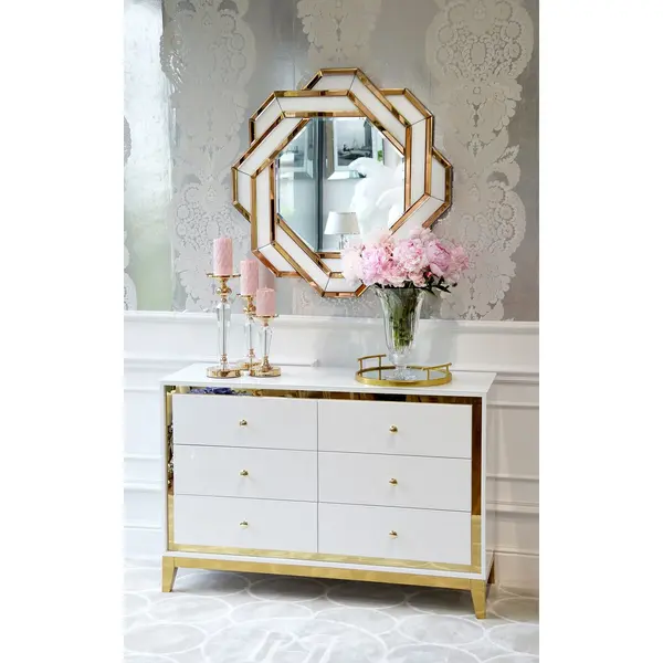 Lorenzo M Gold Glamour wooden lacquered chest of drawers with steel legs