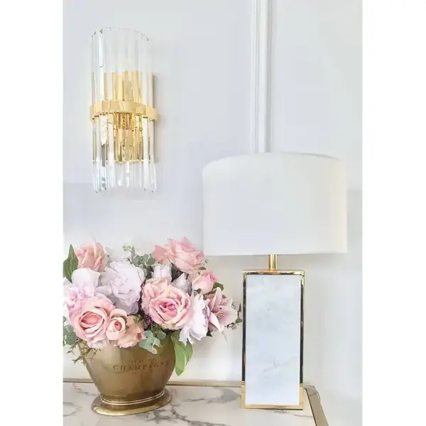 Lampa stołowa glamour, klasyczna, nowoczesna, hamptons, prostokątna z białym abażurem złota VERONICA OUTLET