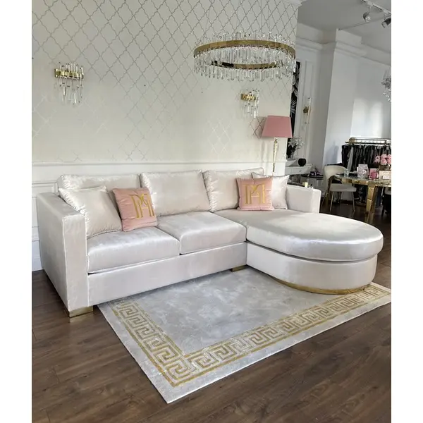 Aksamitny półokrągły złoty narożnik nowoczesny rozkładany PARIS