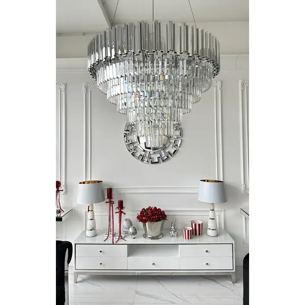 Żyrandol kryształowy glamour, ekskluzywna lampa wisząca srebrna do salonu ROYAL