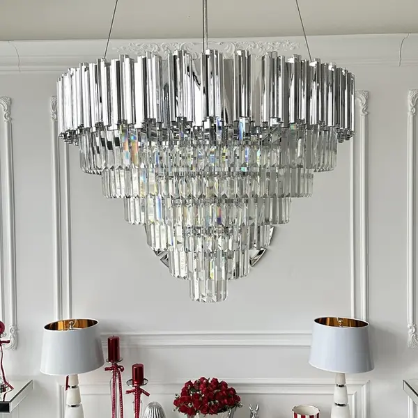 Żyrandol kryształowy glamour, ekskluzywna lampa wisząca srebrna do salonu ROYAL