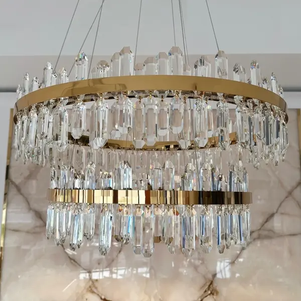 Żyrandol kryształowy złoty dwupoziomowy nowoczesny glamour BULGARI XL