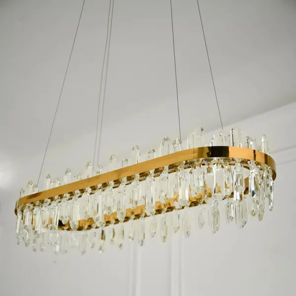 Crystal chandelier, glamor, gold, oblong, designer, exclusive in a modern style, pendant lamp above the table BULGARI L 100cm
