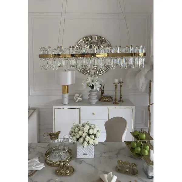 Crystal chandelier, glamor, gold, oblong, designer, exclusive in a modern style, pendant lamp above the table BULGARI L 100cm