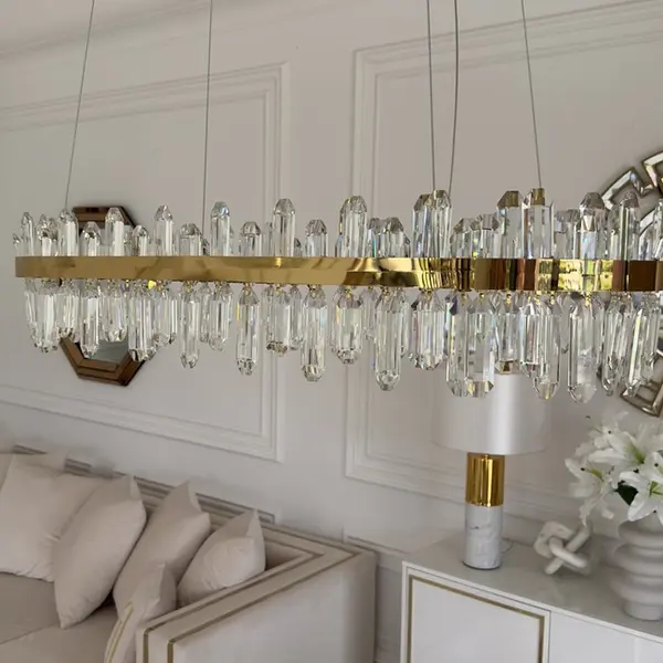 Crystal chandelier, glamor, gold, oblong, designer, exclusive in a modern style, pendant lamp above the table BULGARI L 100cm