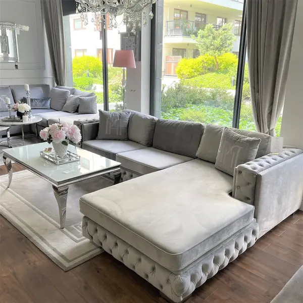 Modern corner sofa for living room, quilted, glamorous, sofa bed, New York QUEEN