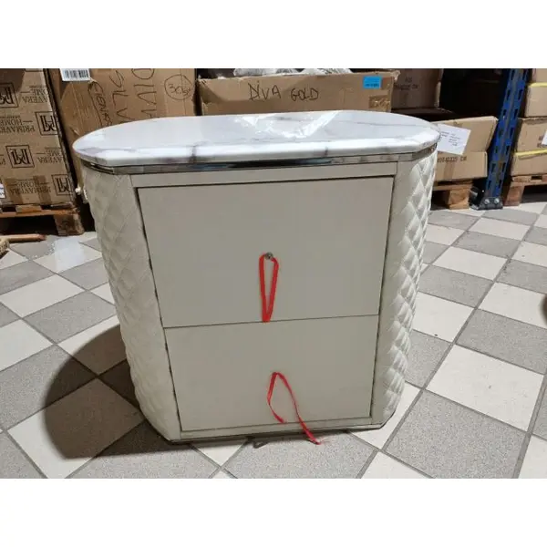 Zestaw dwóch szafek nocnych glamour, stylowe z ekoskórą, białe srebrne szafki nocne z szufladami HERMITAGE OUTLET