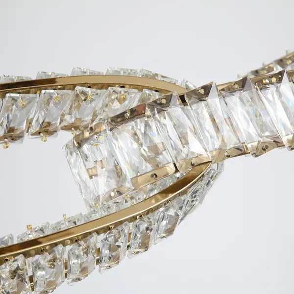 Żyrandol kryształowy złoty nowoczesny, duża podłużna lampa wisząca nad stół LILIBET L