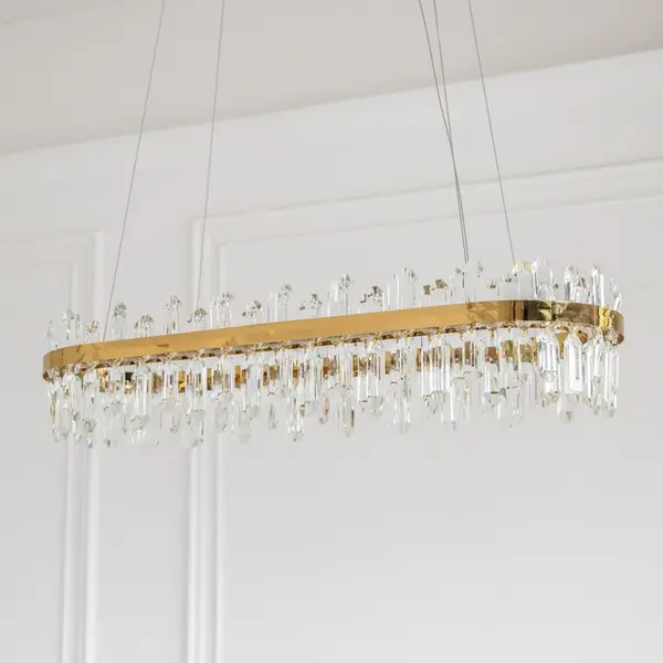 Crystal chandelier, glamor, gold, oblong, designer, exclusive in a modern style, pendant lamp above the table BULGARI L 100cm