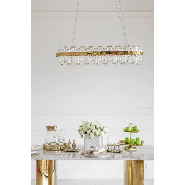 Crystal chandelier, glamor, gold, oblong, designer, exclusive in a modern style, pendant lamp above the table BULGARI L 100cm