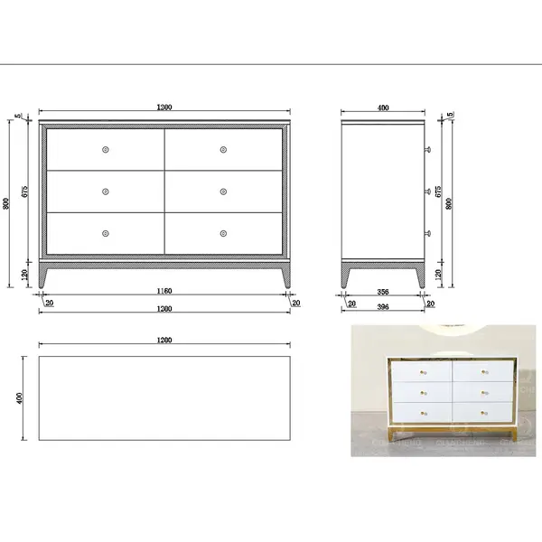 Glamour lacquered wooden chest of drawers on Lorenzo M Silver steel legs