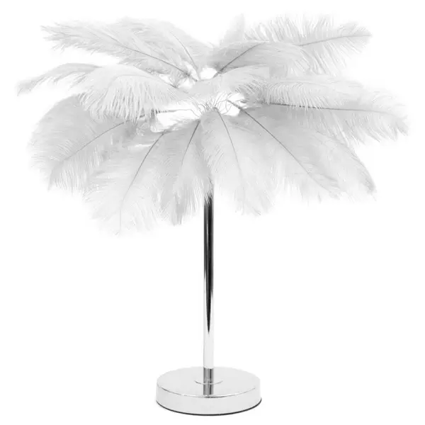 Lampa stołowa glamour srebrna z białymi piórami 65 cm