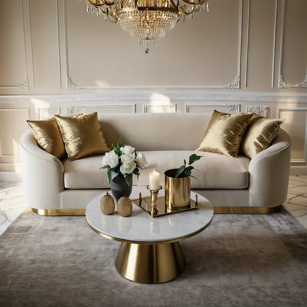 Glamorous sofa exclusive for living room, beige gold FLORENCE
