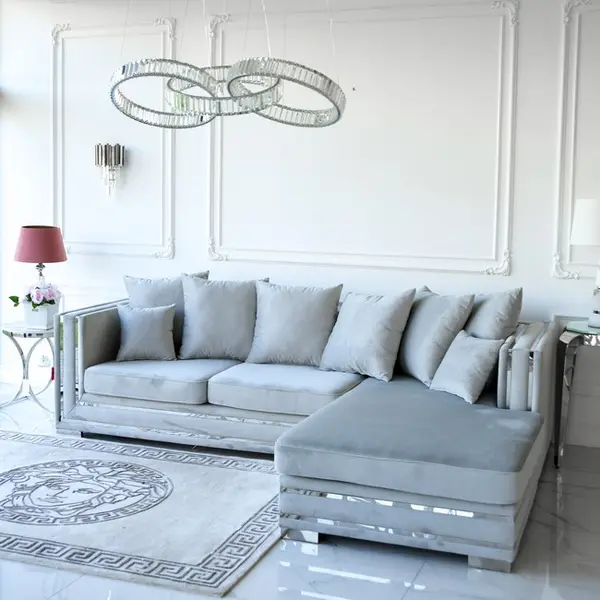 Luksusowy narożnik z funkcją spania na srebrnej nodze szary MONACO