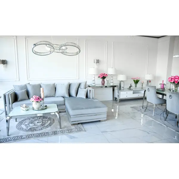 Luksusowy narożnik z funkcją spania na srebrnej nodze szary MONACO