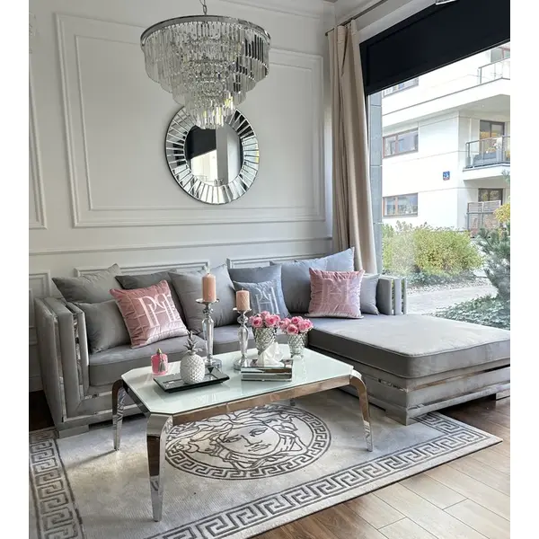 Luksusowy narożnik z funkcją spania na srebrnej nodze szary MONACO