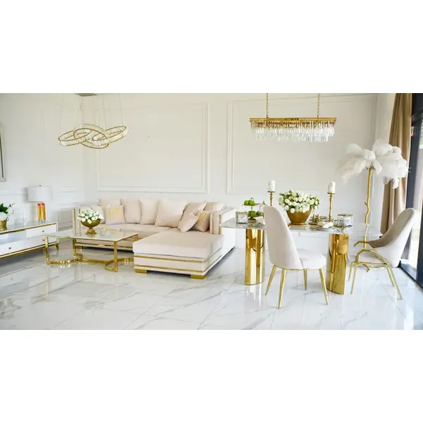 Corner sofa with slats, modern corner sofa, for the living room, extendable, designer gold with slats MONACO