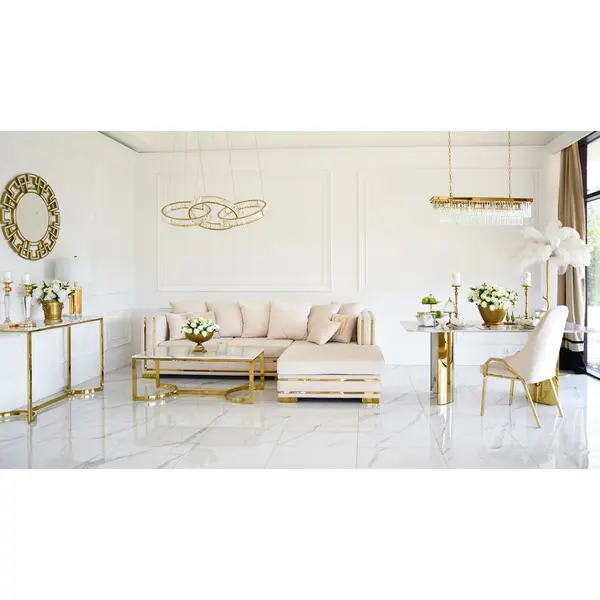 Corner sofa with slats, modern corner sofa, for the living room, extendable, designer gold with slats MONACO