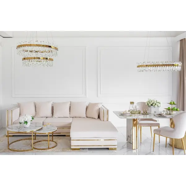 Corner sofa with slats, modern corner sofa, for the living room, extendable, designer gold with slats MONACO